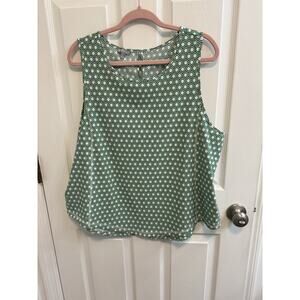 T By Talbots XL Green White Blue Geometric Print Sleeveless Top Round Neck